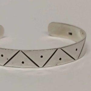 Sterling Silver 925 Cuff Bracelet with Geometric Minimalist Pattern